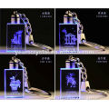Wholesale 3d laser Constellation crystal glass photo keychains with flashing light(R-2305)